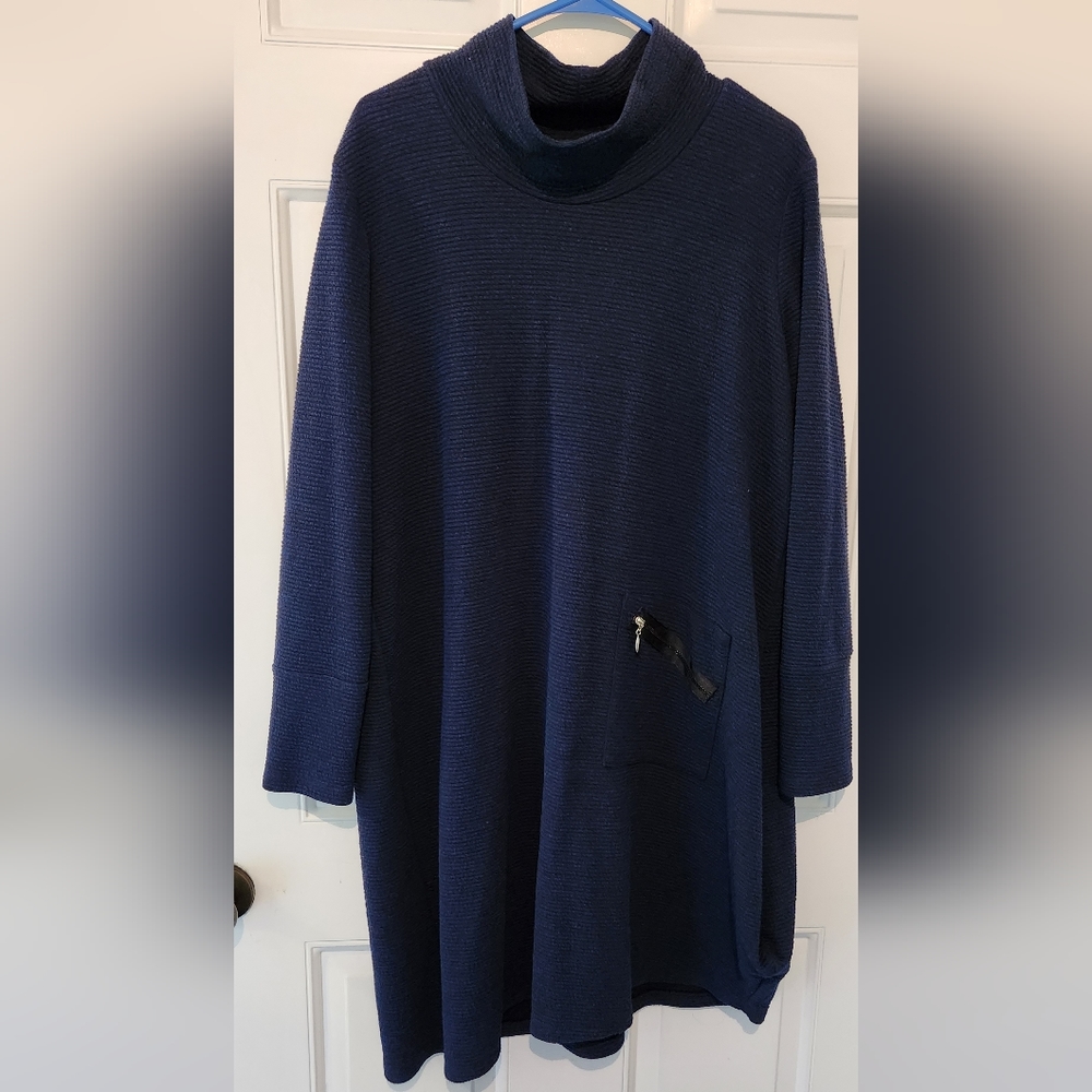 Turtleneck Long Sleeve Tunic Dress - Navy